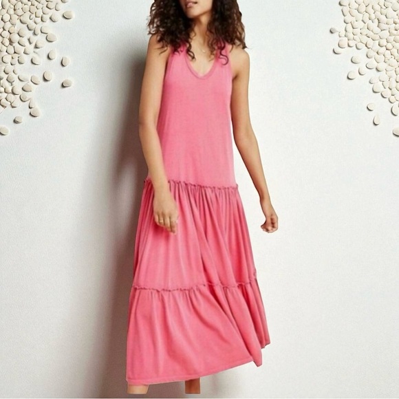 🌻Anthropologie Sundry Coral Pink Tiered Sleeveless Maxi Dress Size 4/XL - Picture 1 of 7
